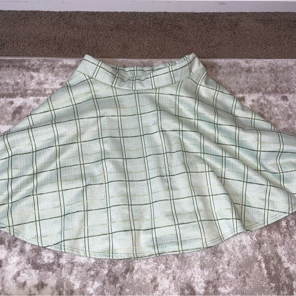 Rainbow brand plaid checkered sea foam green and cream circle skater mini skirt - Picture 8 of 8